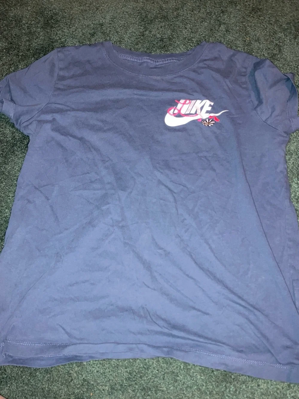 Nike Kids Navy Blue Short-Sleeve Tee with Pink & White Logo